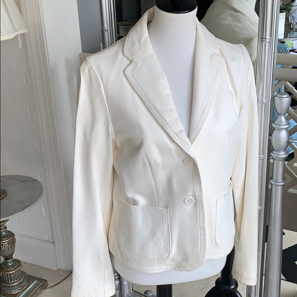 Banana Republic White Leather Blazer Large